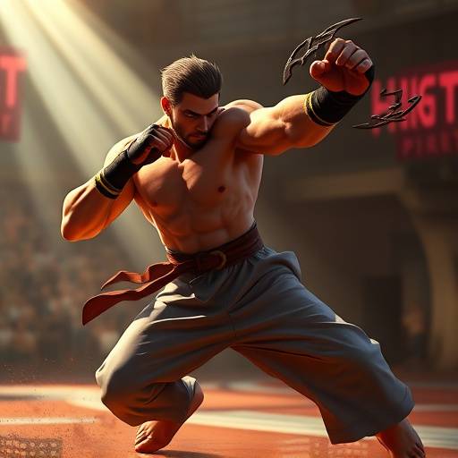 A dynamic animation sequence from a fighting game, highlighting fluid character movement.